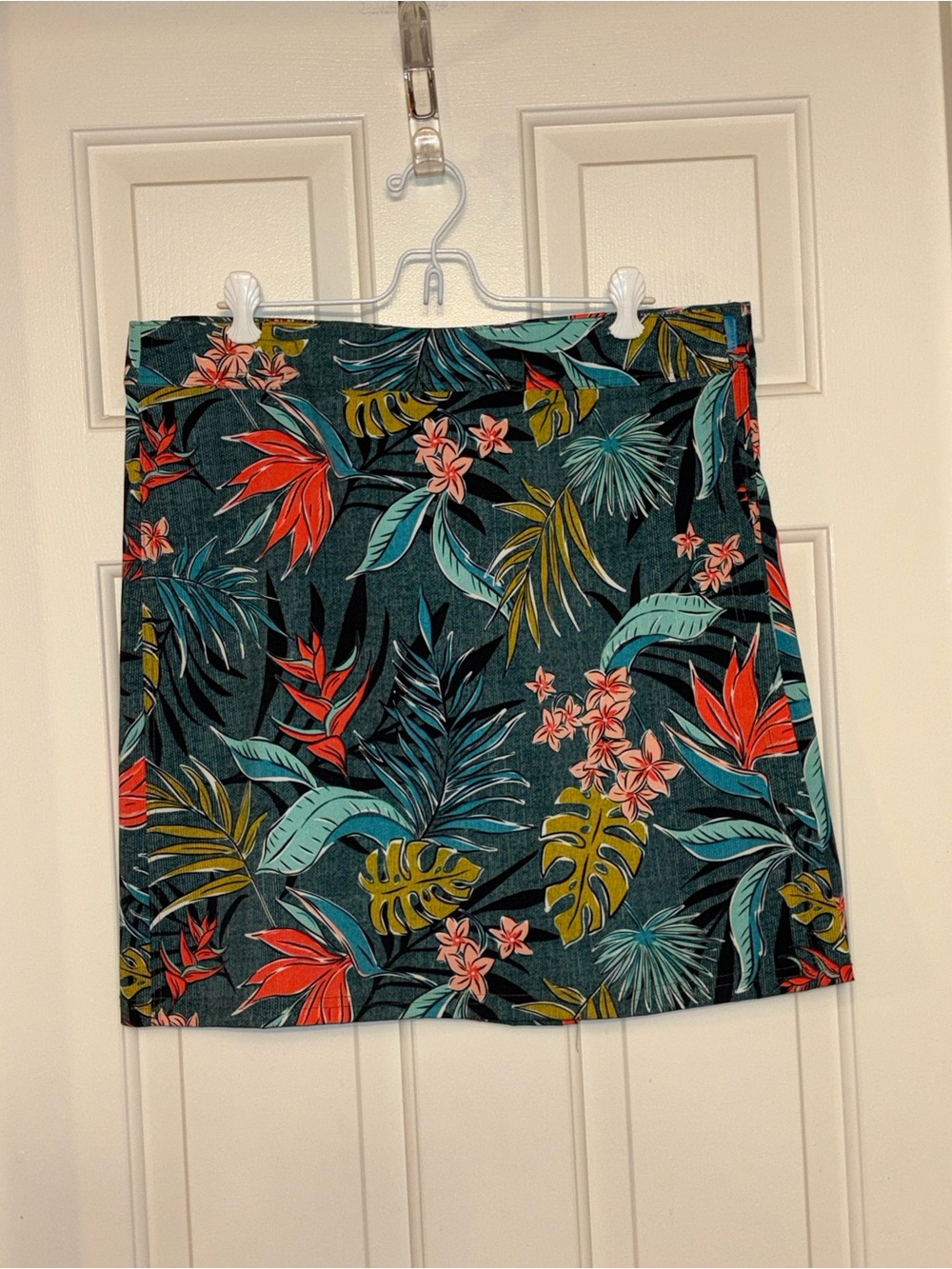 Rip Skirt Tropical Leaf Print Mini Skirt - Teal Multi - L